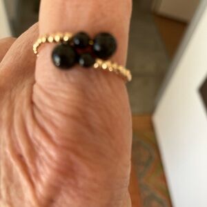 14K Gold  and Onyx Beaded Ring NWT Size 8-9